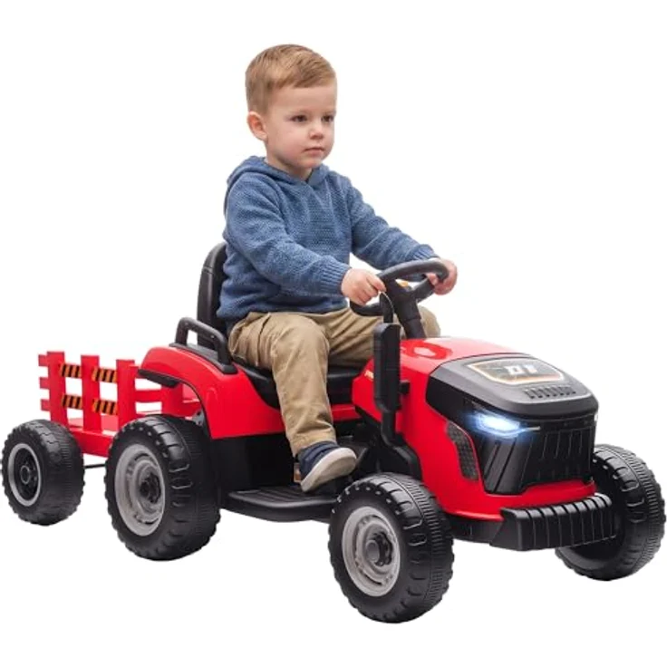 AIYAPLAY Elektrischer Kinder Traktor mit Anhänger, 3-Gang, 2 Motoren, rot, für 3-8 Jahre – Bild 1