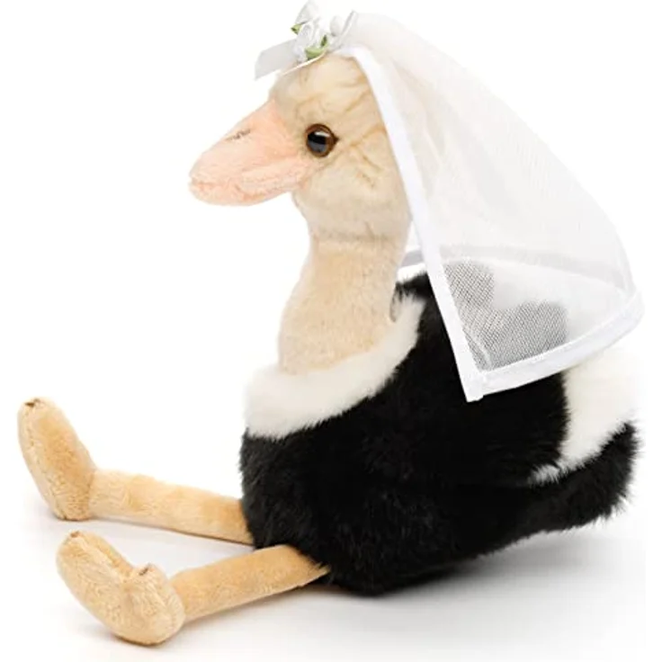 Uni-Toys - Strauß mit Braut-Schleier - 28 cm (Höhe) - Plüsch-Vogel, Brautstrauß - Plüschtier, Kuscheltier – Bild 3