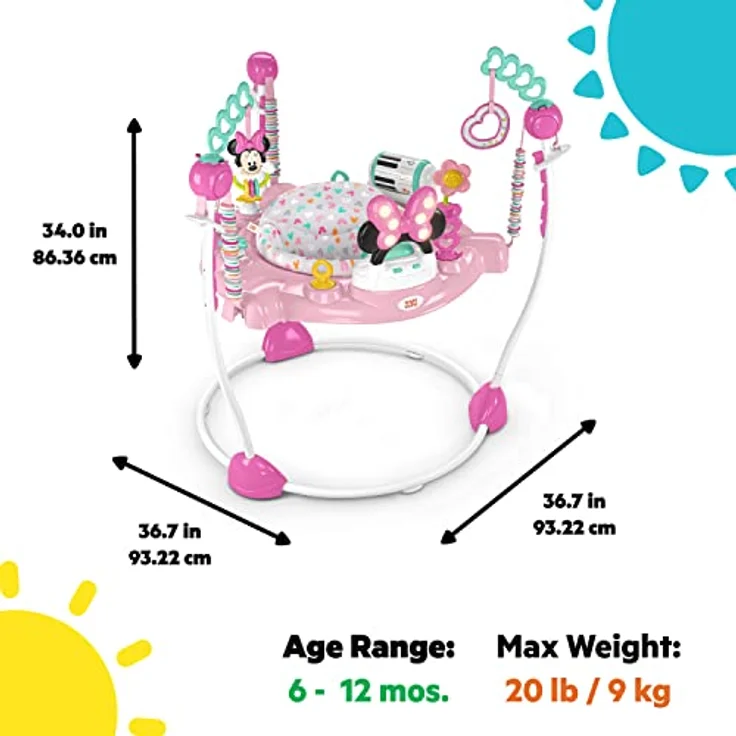 Bright Starts, Disney Baby, Minnie Maus Forever Besties, Spring- und Spielcenter mit Spielstation mit Lichtern und Musik, 10 Aktivität Spielzeugen, 360° drehender Sitz, höhenverstellbares, 6 Monaten+ - Preisvergleich – Bild 4