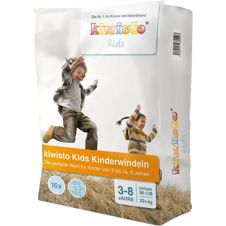 kiwisto kids Windeln Kinderwindeln 3-8 Jahre - 22+ kg (16-St) - Atmungsaktiv mit flexiblem Auslaufschutz, latexfrei und hautfreundlich