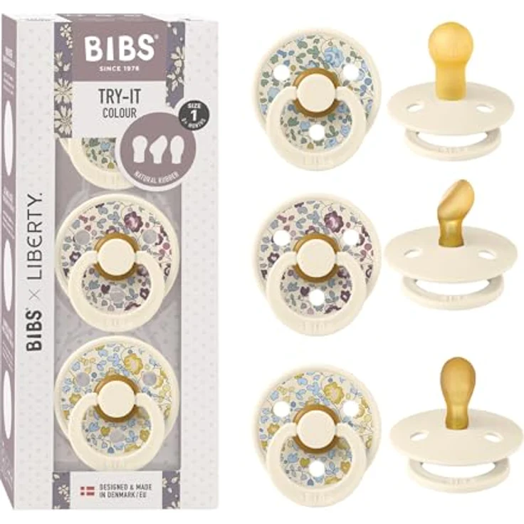 Bibs BIBS Colour Liberty Try-It, 3 Schnuller in runder und orthodontischer Form aus Naturlatex für individuellen Komfort und gesunde Mundentwicklung – Bild 1
