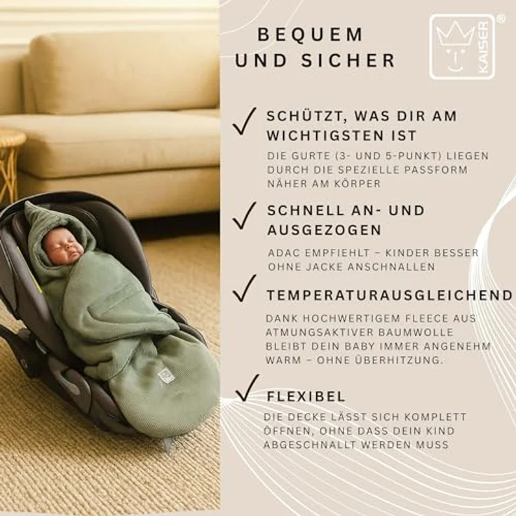 Kaiser Callie Cord Einschlagdecke, Kuschelige Decke für Babyschalen und Babywannen, Mineral Green, bis 12 Monate – Bild 6