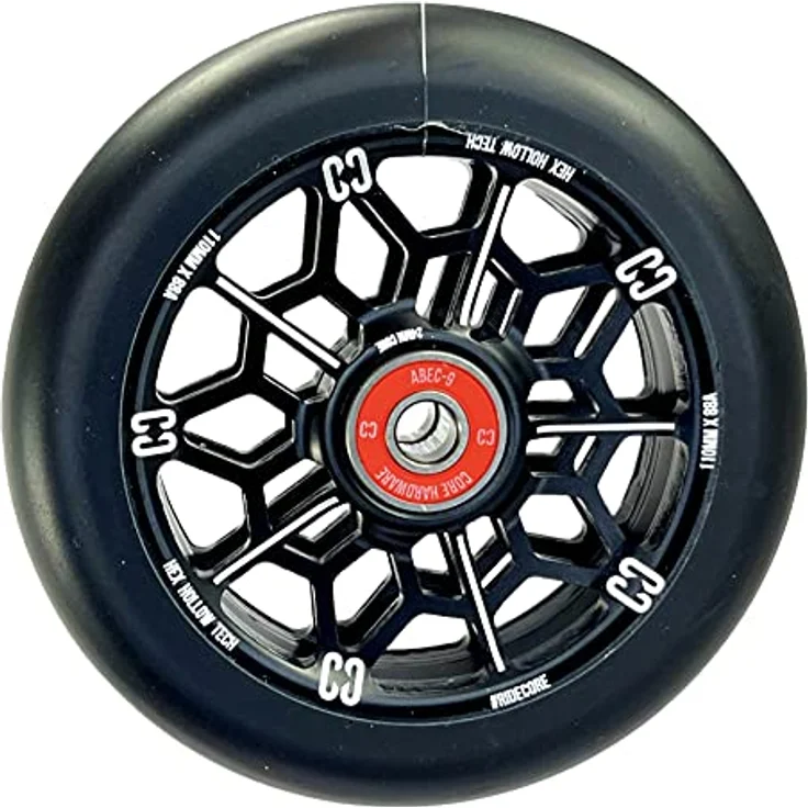 "Core Action Sports Stuntscooter Core Hex Hollow Stunt-Scooter Rolle 110mm Schwarz, Leichte Aluminium 6061 Konstruktion, ABEC-9 Kugellager, 88A Rollenhärte" – Bild 3