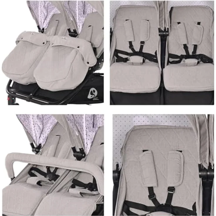 Lorelli Zwillingskinderwagen Duo, leichter Doppel-Kinderwagen mit verstellbarem Verdeck, grau – Bild 5