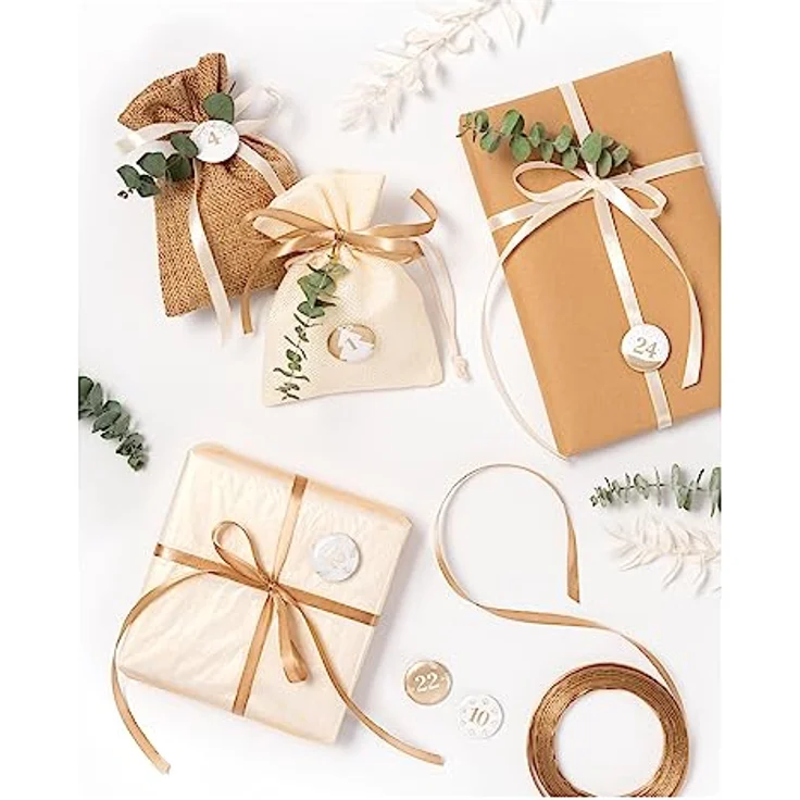 folia 1219 - Adventskalender Buttons, Perlmutt, 24 Stück, aus Metall, zum Gestalten individueller Adventskalender, weiß/gold – Bild 2