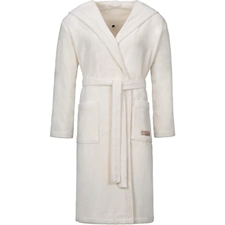 Vossen Bademantel Lynn, unisex Kapuze, kuscheliger Velours, cremefarben, 50% Baumwolle, 50% Polyester – Bild 3