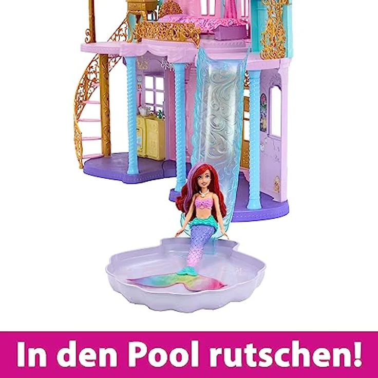 DISNEY Princess - Magisches Abenteuerschloss -Puppenhaus, 10 Spielbereiche, magische Licht- und Geräuscheffekte, fliegender Teppich, 28 Einrichtungsgegenstände, für Kinder ab 3 Jahren, HLW29 – Bild 3