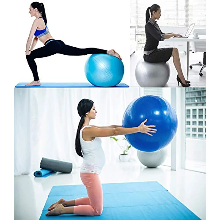 BalanceFrom Anti-Burst und Rutschfester Gymnastikball, Yoga-Ball, Fitnessball, Geburtsball mit Schnellpumpe, 0,9 kg Kapazität (68-75 cm, XL, Grau) – Bild 2