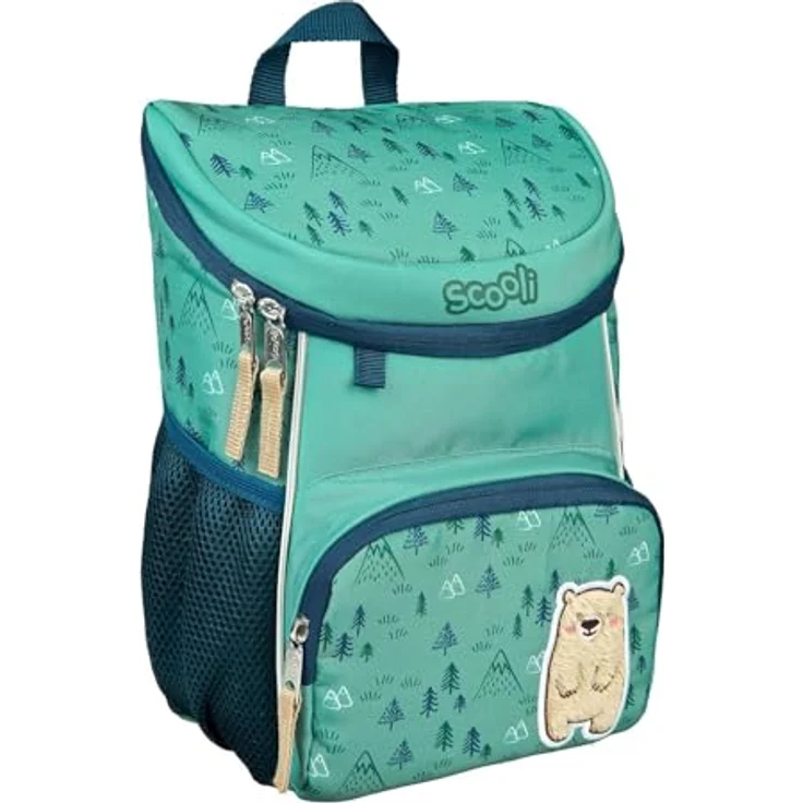 Scooli Mini-Me Kindergartenrucksack, Bobby Bär, Grün und Blau, 8 Liter Volumen, höhenverstellbare Tragegurte, abnehmbarer Brustgurt – Bild 2