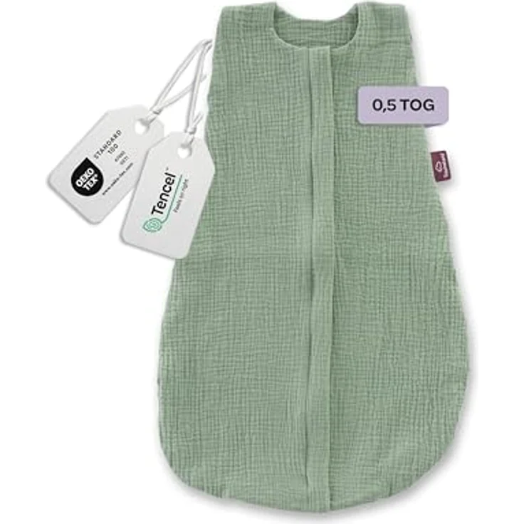 Träumeland GmbH TRÄUMELAND – Baby Sommerschlafsack in salbei grün 0.5 TOG, atmungsaktiver Musselin, Öko-Tex 100 zertifiziert – Bild 2