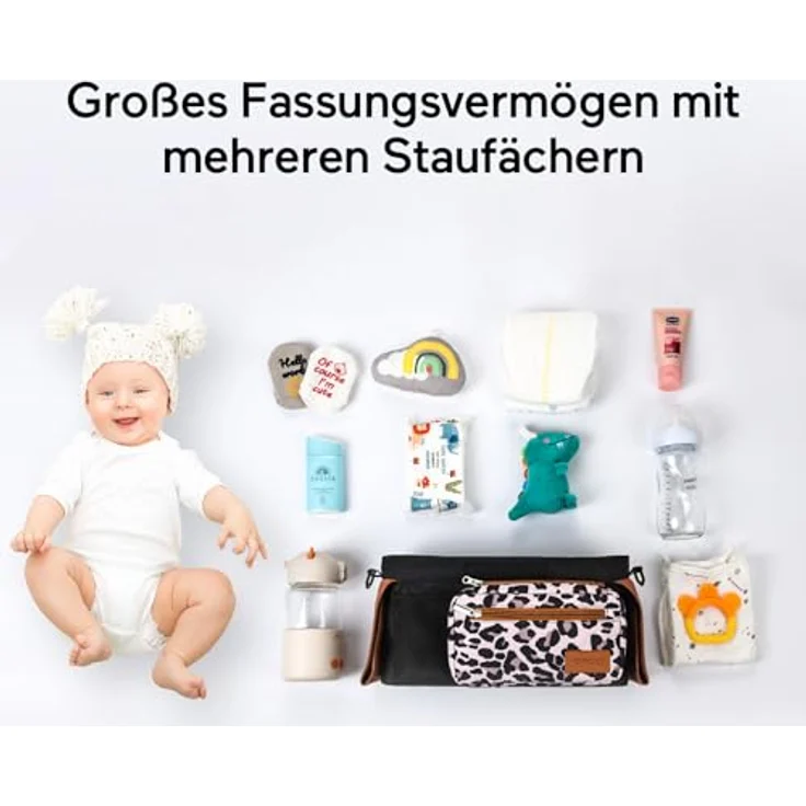 Momcozy Kinderwagen Organizer Universal, Isolierte Getränkehalter mit Reißverschlusstasche, Schultergurt und Stauraum für Windeln & Handys – Bild 3