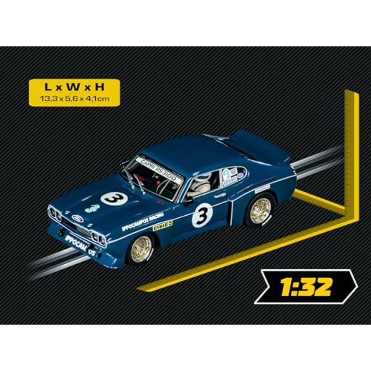 Carrera D132 Ford Capri RS 3100, No.3, Slot-Rennbahn Modell im Maßstab 1:32, blaue Karosserie – Bild 2
