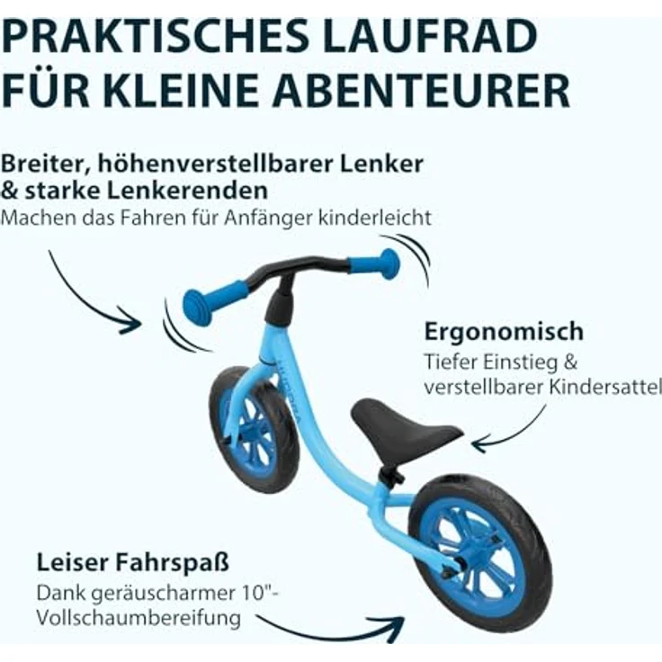 HUDORA Laufrad Up 10 Zoll Cyan, Leichtes Lauflernrad ab 18 Monaten mit hoher Kippstabilität für Kinder von 78-100 cm, ergonomischer Sattel und höhenverstellbarer Lenker – Bild 3