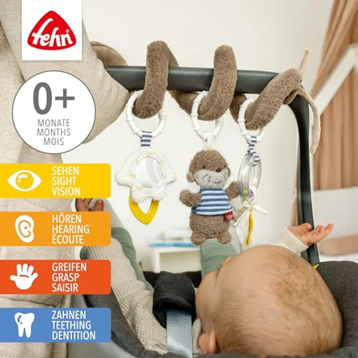 Fehn Greifspielzeug Otter Theo, Activity-Spirale mit Rasselring, Spiegel und Tierstimme, für Babys ab 0 Monaten – Bild 2