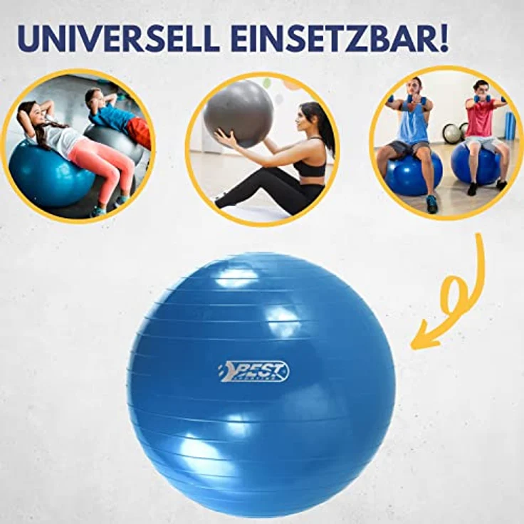 Best Sporting Unisex – Erwachsene Gymnastikball I Trainingsball 65cm, 75cm oder 85cm I Für Therapie- und Rehabilitationseinheiten I Belastung bis 250kg I Pilates Ball I Fitnessball für zu Hause – Bild 3