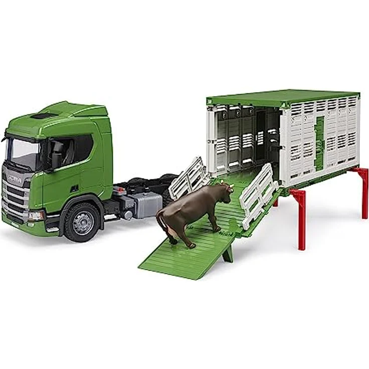 bruder 03548 - Scania Super 560R Tiertransporter LKW mit 1 Rind - 1:16 Fahrzeuge, Lastwagen, Vieh Anhänger, Spielzeug ab 4 Jahre – Bild 4