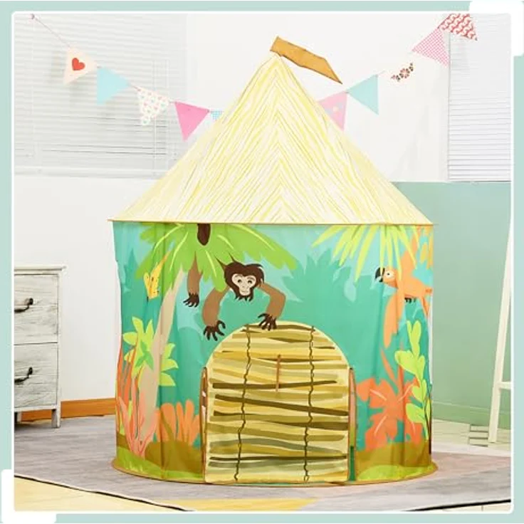 Relaxdays Spielzelt Dschungel, buntes Kinderzelt für drinnen und draußen, HD: 125 x 105 cm, mit Rolltür, faltbar – Bild 3