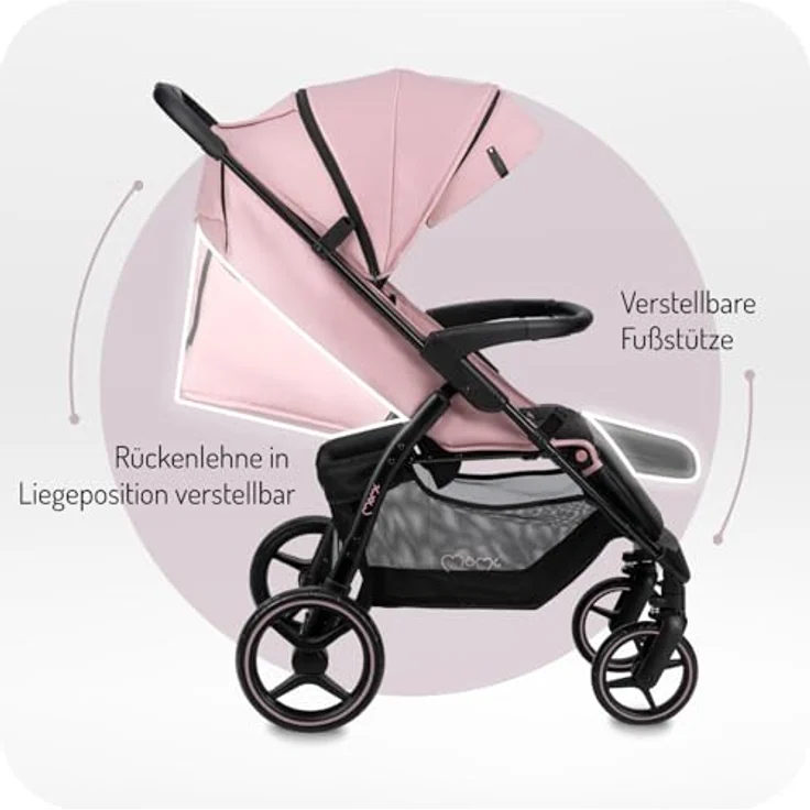 MoMi Kinder-Buggy Miya, Einhand-Faltsystem, große EVA-Räder, XXL-Verdeck, inkl. Zubehör bis 22 kg – Bild 6