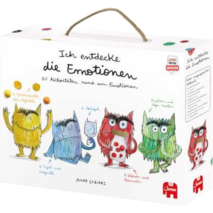 Jumbo Spiele Ich entdecke die Emotionen, Lernspiel mit 24 Karten, Emotionen-Drehscheibe, Spiegel und Magnettafel
