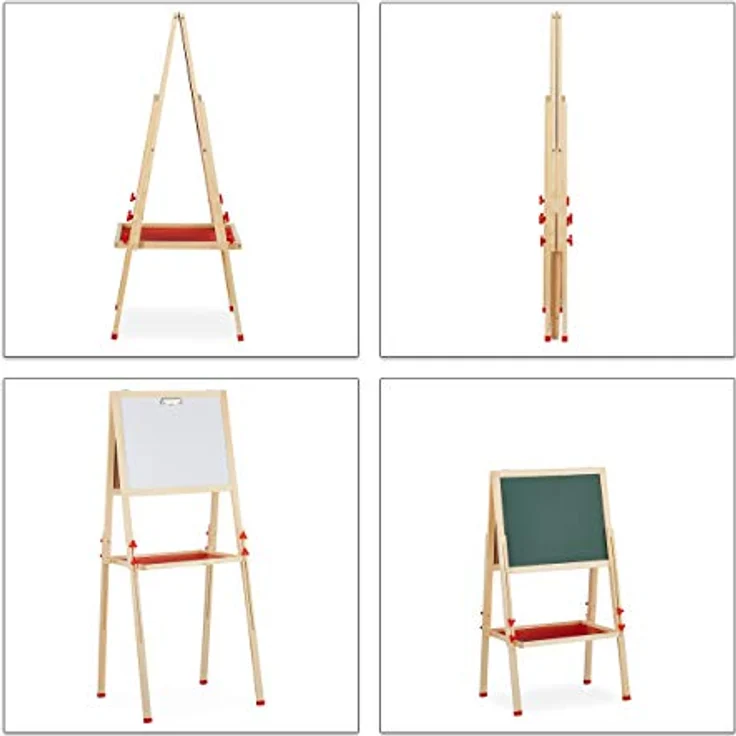 Relaxdays Standtafel Kinder, höhenverstellbar, doppelseitig mit Whiteboard und Grüntafel, rot – Bild 6