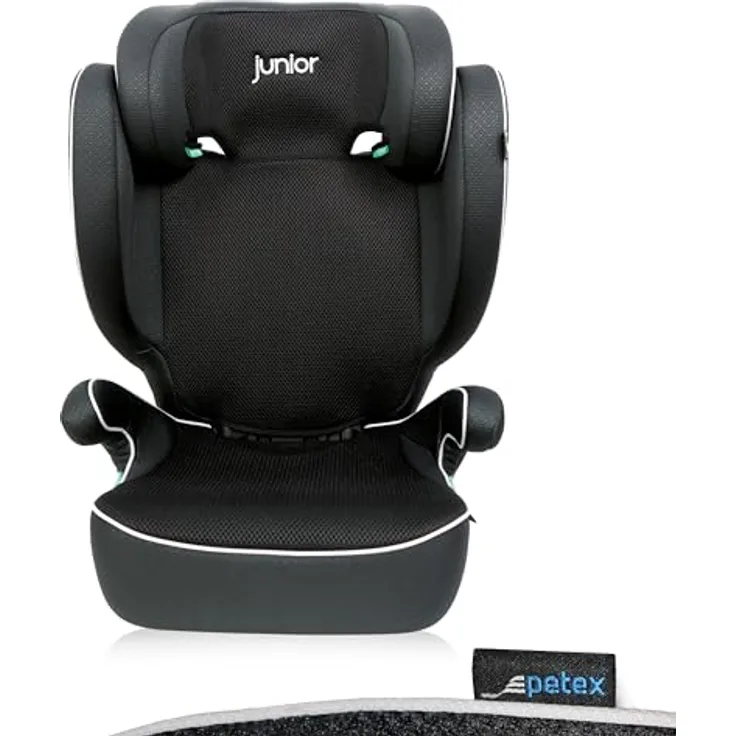 Petex Basic 1500, Kindersitz schwarz HDPE, ECE R129/i-Size Norm, höhenverstellbare Kopfstütze, abnehmbare Rückenlehne, einfache Befestigung mit Fahrzeuggurt