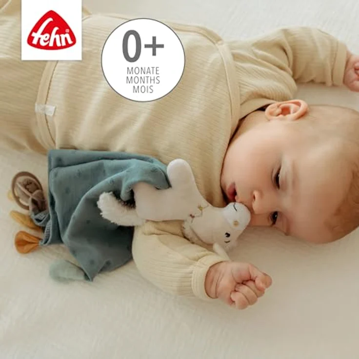 Fehn Schmusetuch NATUR, Bio-Baumwolle, Kuschelfreund mit Befestigungsring, Pferdinand – Bild 3