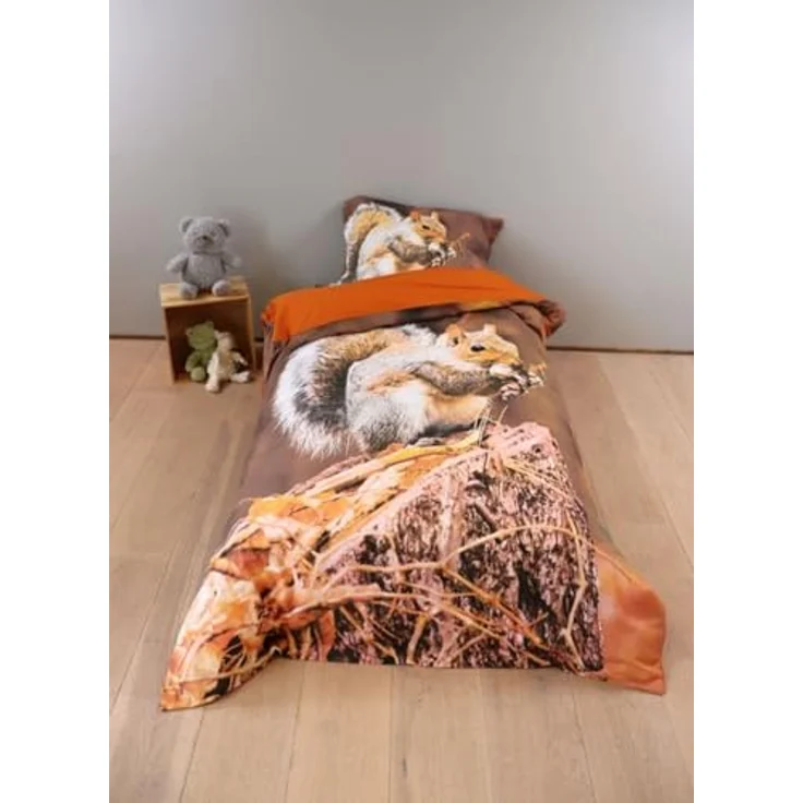 BrandMac Bettwäsche Set mit Eichhörnchen 135 x 200 cm 80 x 80 cm 100% Baumwolle, Kinderbettwäsche in atmungsaktiver Baumwolle mit hochwertigem Eichhörnchen-Druck, farbenfroh – Bild 2