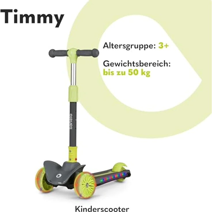 Lionelo Timmy Balance-Roller für Kinder, Dreirädriger Kinderroller mit LED-Plattform, Höhenverstellung und Bremse – Bild 2