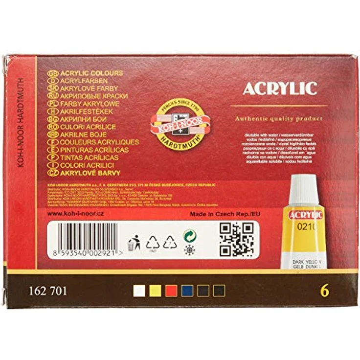 Koh-I-Noor 016270100000 Acryl-Farben Set, 6 Farben à 16 ml, hohe Qualität aus der Tschechischen Republik – Bild 3