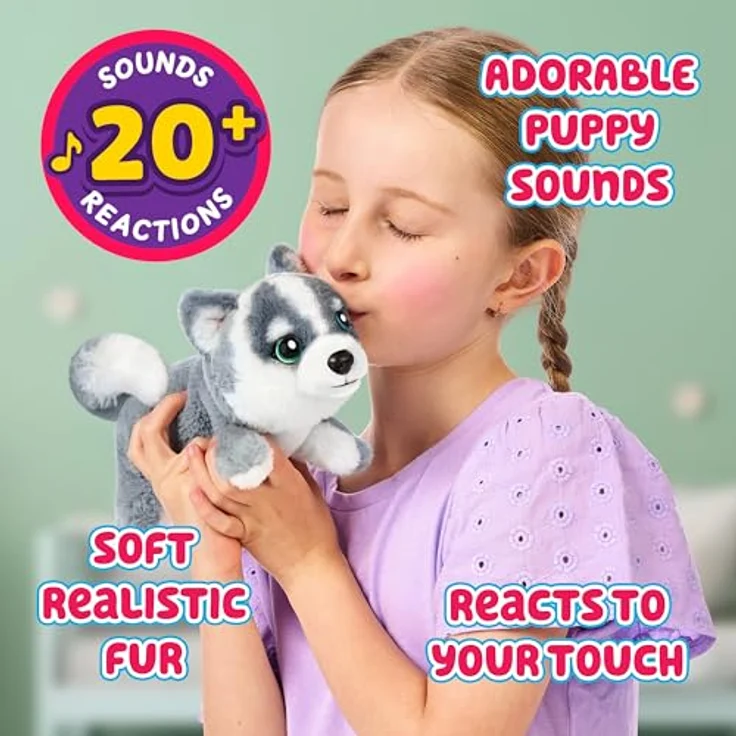 LITTLE LIVE PETS My Really Real Puppy Mini – Aurora der Husky, interaktiver Puppy mit 20+ Geräuschen und Reaktionen, inklusive Präsentationskorb, 11 cm groß – Bild 3