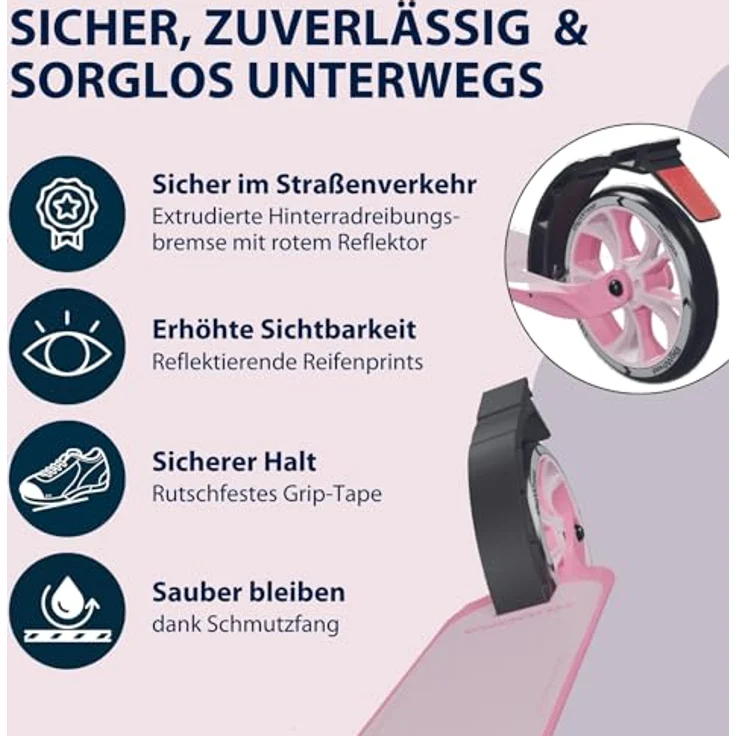 HUDORA BigWheel® 180 Advanced Junior - Rosé - Kinder Roller ab 3 Jahre - Höhenjustierbarer City Roller mit Reflektoren - bis 60 kg – Bild 5