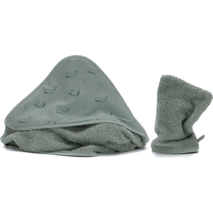 Fillikid Kapuzenhandtuch Set, Kapuzenbadetuch und Waschhandschuh aus weichem Frottee, frisch und vielseitig, 2-teilig