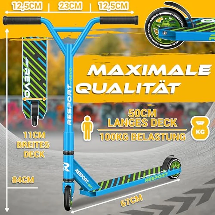 RE:SPORT Revo Stunt Scooter, Profi Stuntroller mit 100mm PU Wheels, ABEC 9 Kugellager, Y-Bar und Ständer für Kinder & Erwachsene – Bild 7