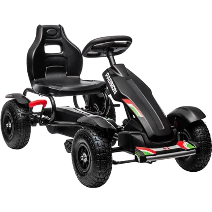 HOMCOM Go-Kart Tretauto, Kinderfahrzeug mit Handbremsen und verstellbarem Sitz, Schwarz, 121 x 58 x 61 cm – Bild 1