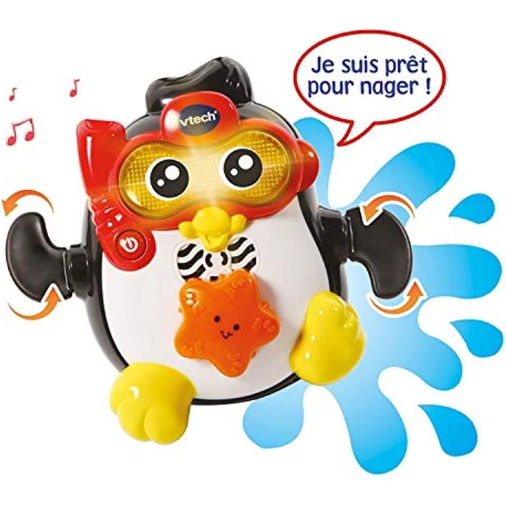 VTech Gedeon, Schwimmmeister, interaktives Badewannenspielzeug mit schwimmendem Pinguin und Lichtern, Version FR – Bild 3