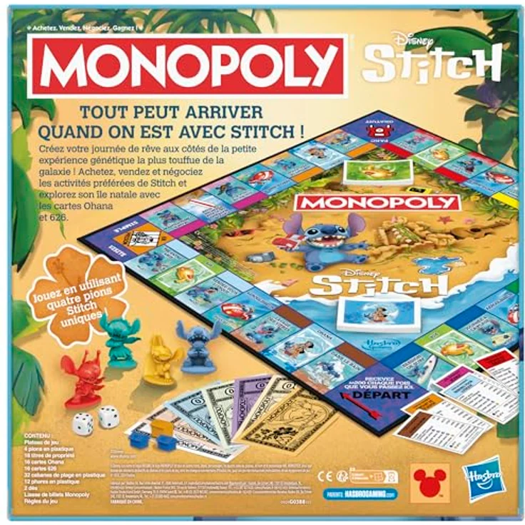 Hasbro Monopoly Stitch, Disney Lilo & Stitch Edition, Brettspiel für 2 bis 4 Spieler, 30 Minuten Spielzeit, ab 8 Jahren mit 4 einzigartigen Spielsteinen und Strandhäusern – Bild 4