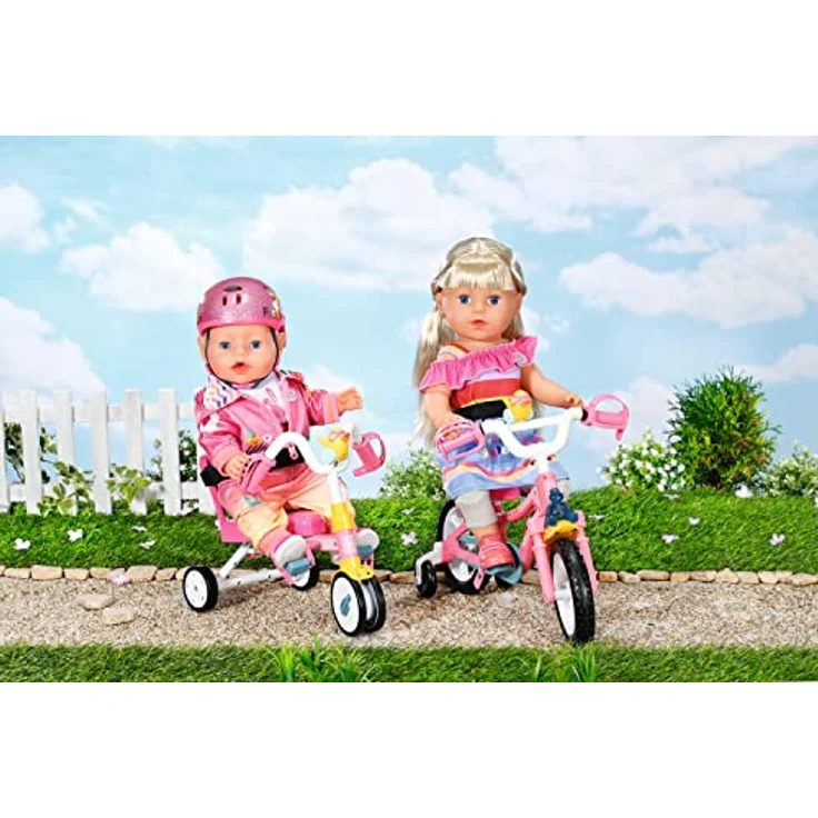 BABY Born Dreirad mit Lenkstange, Trike mit funktionsfähigen Rädern, für 36 cm und 43 cm Puppen, pink/weiß/gelb – Bild 4