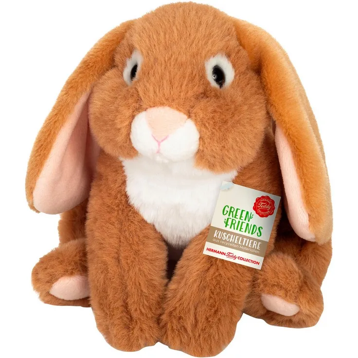 Teddy Hermann® Kuscheltier Häschen nougat, handgefertigt aus über 80% recycelten Materialien, 19 cm