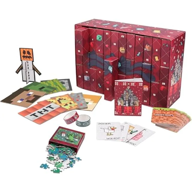 Paladone Minecraft 24-Tage-Premium-Adventskalender – Offiziell lizenzierte Geschenke & saisonale Weihnachtsdekoration, für Jungenzimmer, Plastikfreie Verpackung
