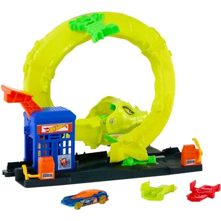 Mattel Hot Wheels Spielset City Snake Gas Station, Schlangen-Spiralattacke mit zwei Spielmöglichkeiten