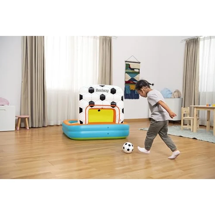 Bestway 3-in-1-Bällebad Kick 'n Swish, 120 x 107 x 84 cm, ab 2 Jahren, Innen- und Außengebrauch, PVC, 2 Basketballkörbe, Torschusswand, 1 Fußball, 2 Basketbälle, 15 Spielbälle, Sicherheitsventile – Bild 5