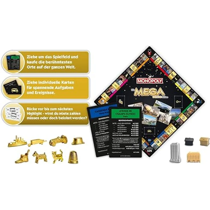 Winning Moves Monopoly - Mega Deluxe Edition Luxus Brettspiel mit 12 zusätzlichen Spielfeldern, 250.000 M Startkapital, Silbernen Wolkenkratzern und Tempowürfel, für 2-6 Spieler, deutsch – Bild 2