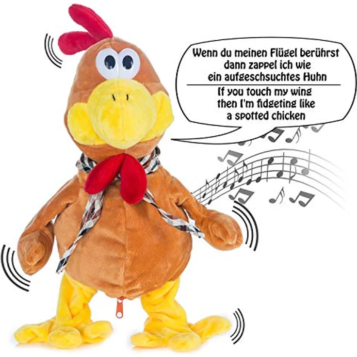 Goods & Gadgets Singender & Tanzender Gockel in Gelb, Kuscheltier Huhn mit Sound & Bewegung, batteriebetrieben, 0,11 kg – Bild 1