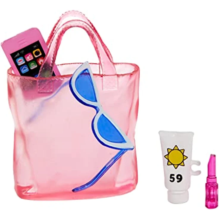 BARBIE - Blonde Puppe mit pink-weißem Badeanzug, Sonnenhut, Tragetasche und Strand-Accessoires, für Kinder ab 3 Jahren, HPL73 – Bild 5