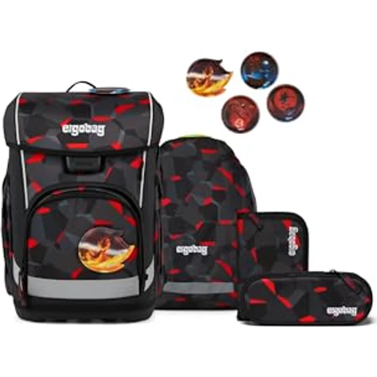 ergobag cubo Light Set ergonomischer Schulranzen, extra leicht, 6-teilig, 860 g, individuelles Design mit Kletties, inklusive Turnbeutel, Federmäppchen und Schlampermäppchen, aus 100% recycelten PET-Flaschen – Bild 1