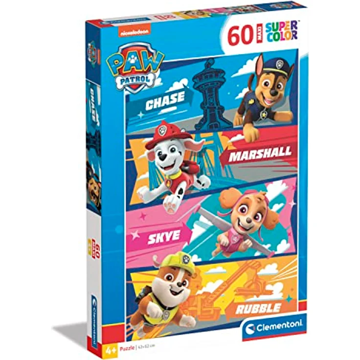 Clementoni Supercolor Puzzle Paw Patrol, 60 Maxi Teile, Puzzle für Kinder ab 4 Jahren mit lebendigen Farben und Leuchtkraft, fördert Geschicklichkeit und logisches Denken – Bild 1