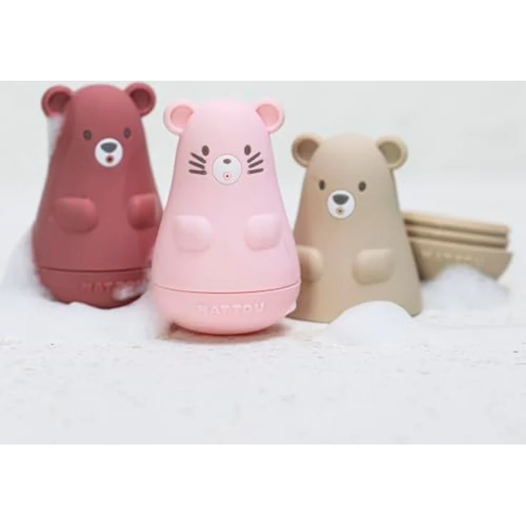 Nattou Spritzfiguren aus Silikon, 3 Badespielzeug-Tiere, BPA-frei, Pink/Beige/Rot – Bild 2