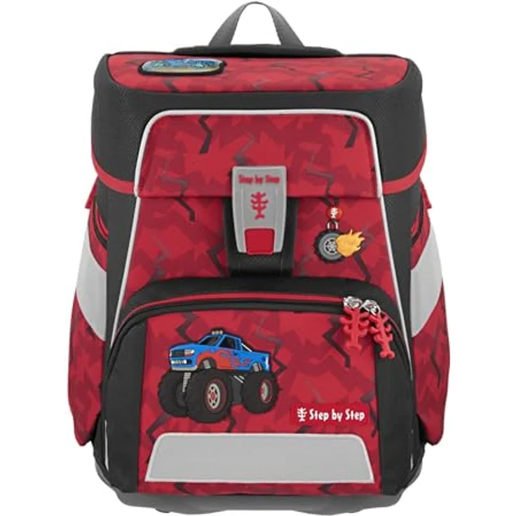 Step by Step Schulranzen-Set Space Monster Truck Rocky, 5-teilig, rot-blau, ergonomischer Tornister mit Reflektoren, höhenverstellbar mit Hüftgurt, 20l – Bild 2