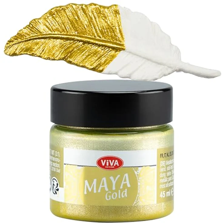Viva Decor Maya Gold 45ml (Alt Gold), Metallic-Acrylfarbe mit authentischem Metallglanz für Holz, Glas und Porzellan, stoßfest, wischfest und wetterfest – Bild 1