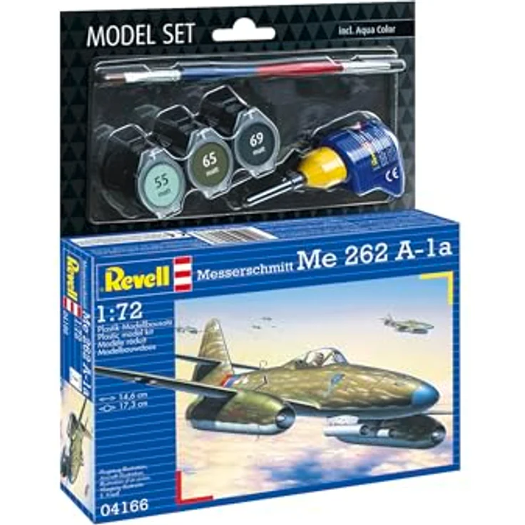 Revell Modellbau Set Messerschmitt Me 262 A1a, detaillierter Modellbausatz mit zwei Versionen, inklusive Farben, Kleber und Pinsel – Bild 1